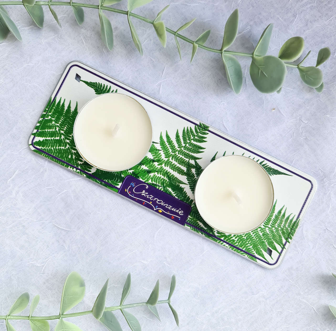 Podstawka pod świeczki tealight podwójna paprocie - obrazek 2