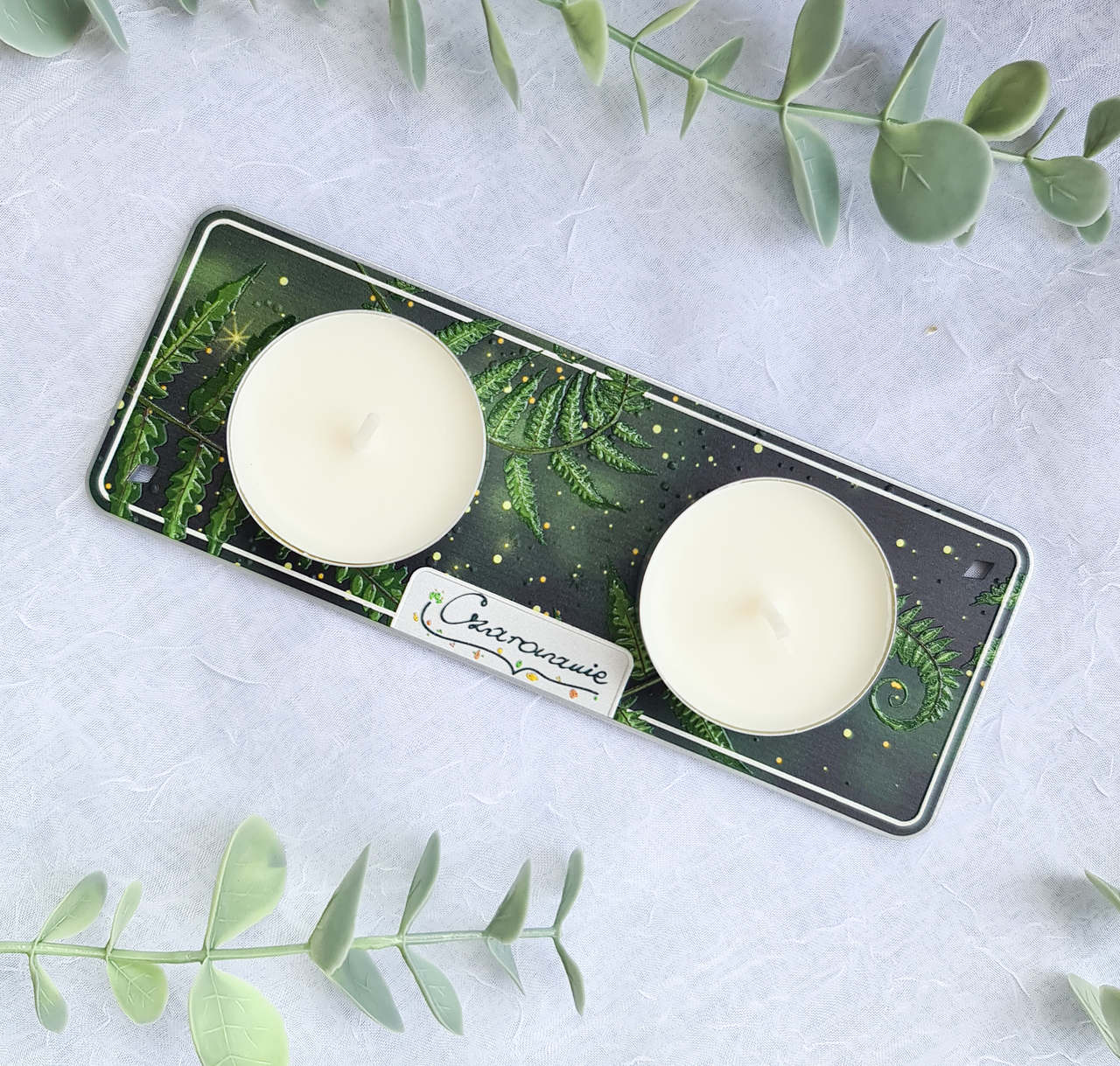 Podstawka pod świeczki tealight podwójna paprocie - obrazek 3
