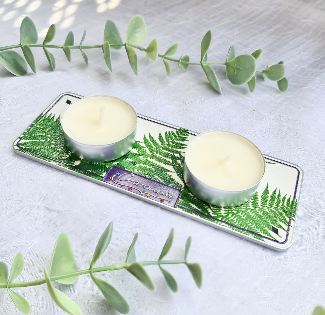 Podstawka pod świeczki tealight podwójna paprocie - obrazek 6